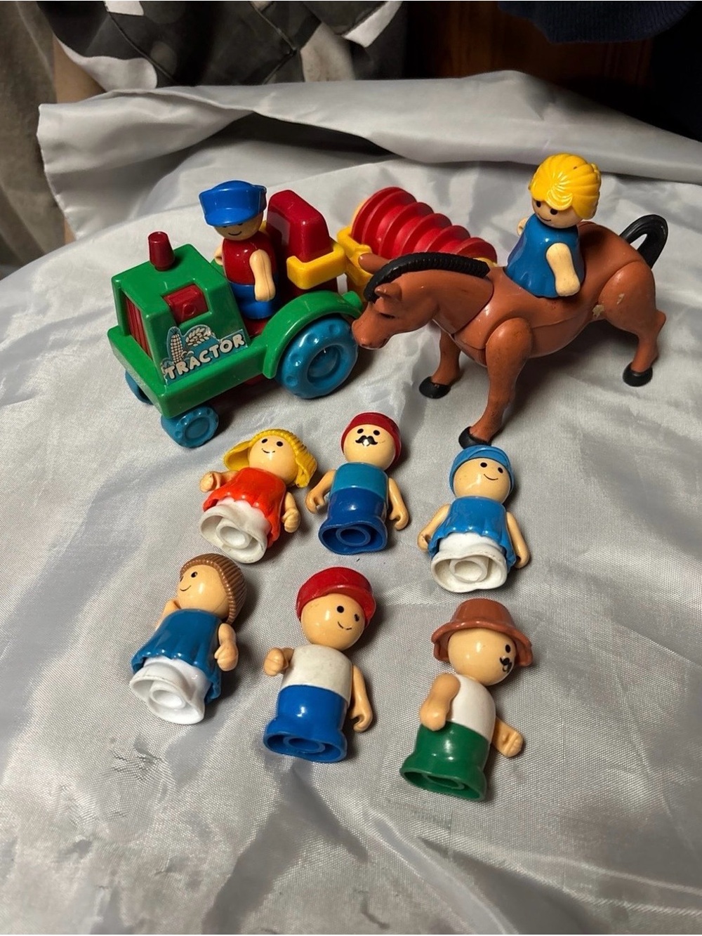 Vintage PlaySkool Lil Playmates Farm Set - Farmer, Tractor, Plow, Horse, Figures
